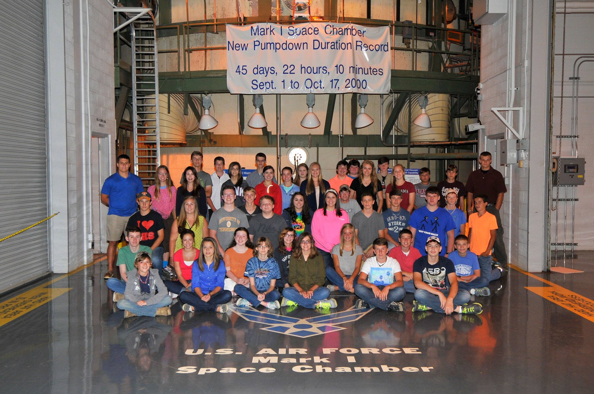 More than 60 youth participated in this year’s Job Shadow Day at Arnold Engineering Development Complex (AEDC). Pictured is the group visiting the Mark I Space Chamber during their tour of the base.