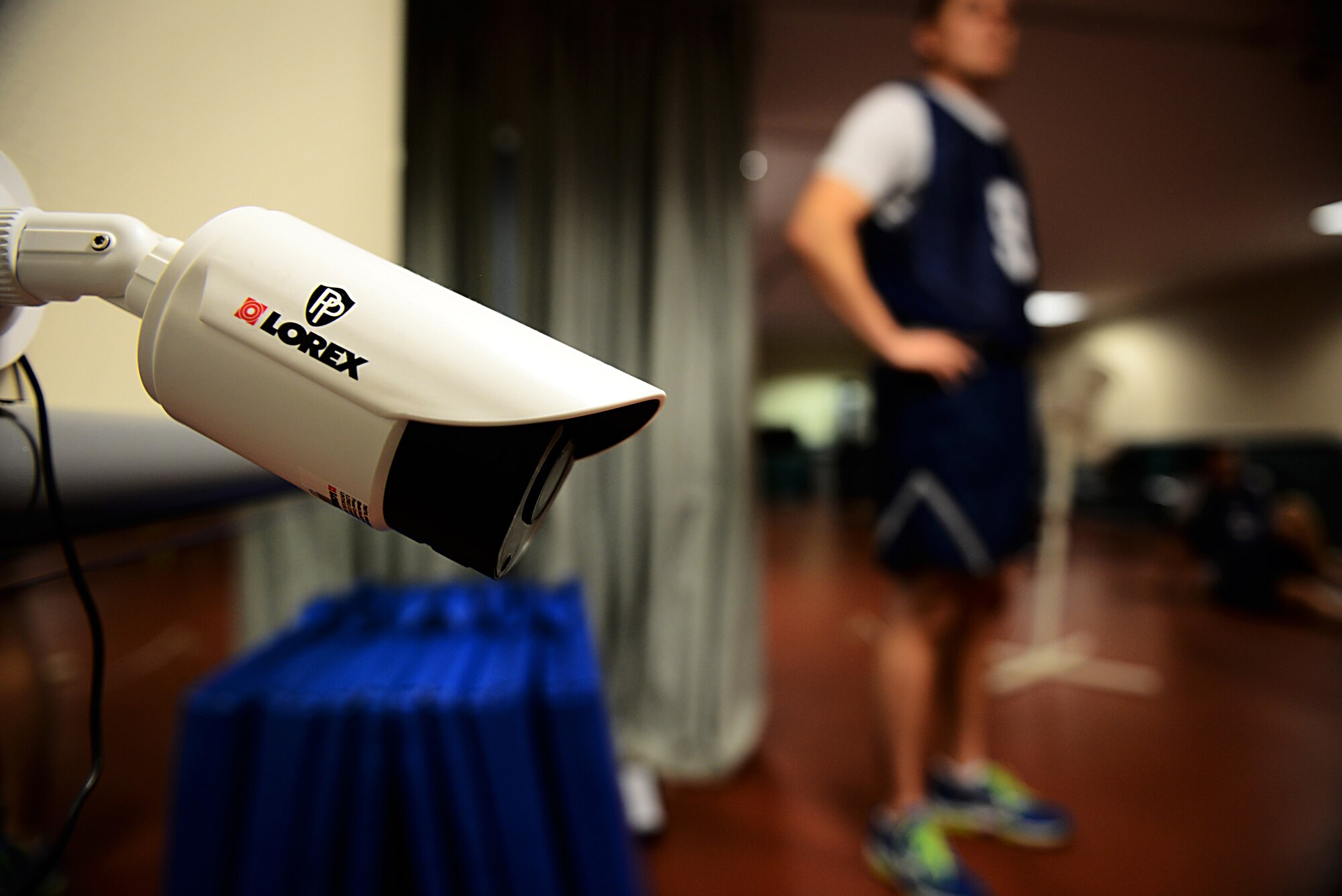 Cameras in the James Gym physical training assessment room on Scott Air Force Base, Ill., are capable of recording up to three testers at one time. (U.S. Air Force photo/ Senior Airman Jake Eckhardt)