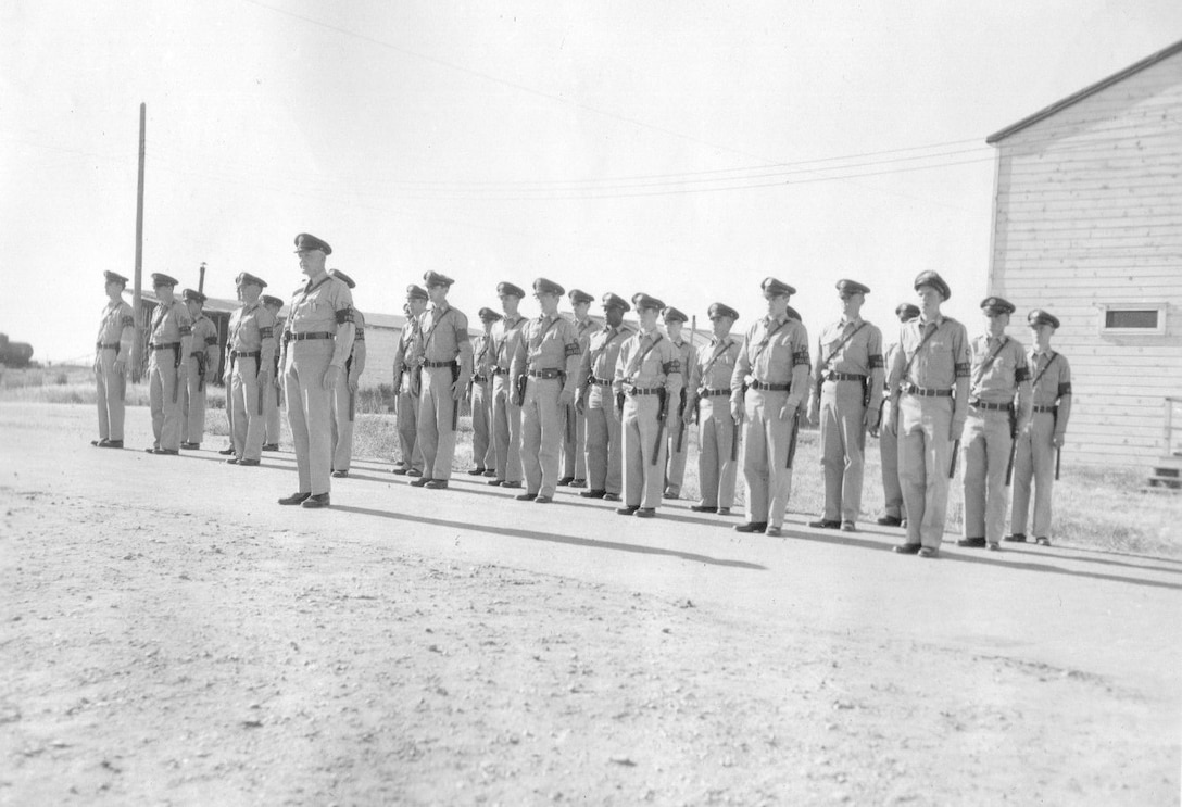 Air Policemen of the 142nd Air Police Squadron muster at Gowen Field, June 18, 1954 (Courtesy 142FW History Archives)