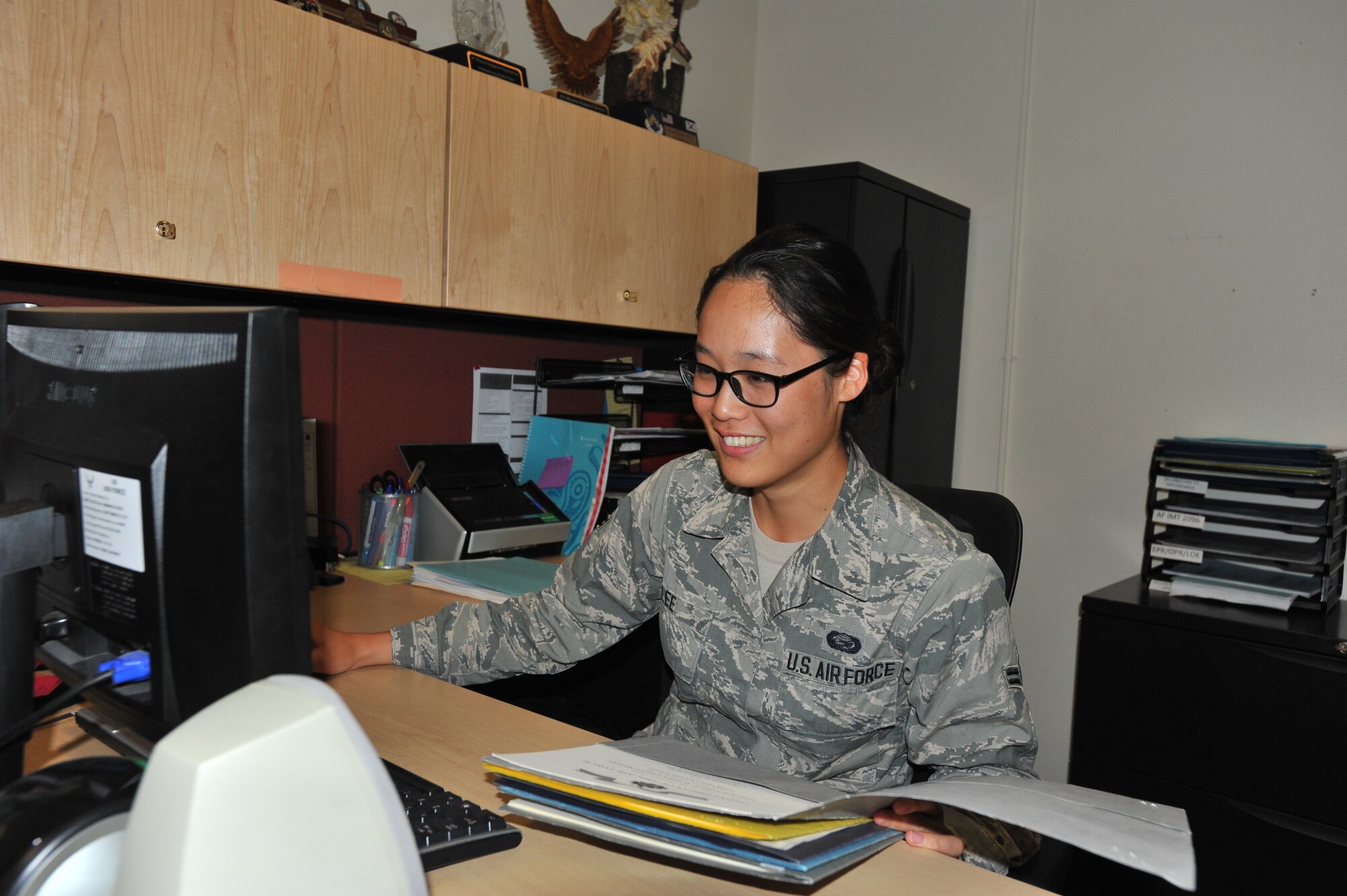 Airman 1st Class Rebekah Lee has been selected as a member of Team Fairchild's elite, Fairchild's Finest, at Fairchild Air Force Base, Wash. Lee is an force management apprentice in the 92nd Force Support Squadron. (U.S. Air Force photo by Staff Sgt. Veronica Montes/Released)