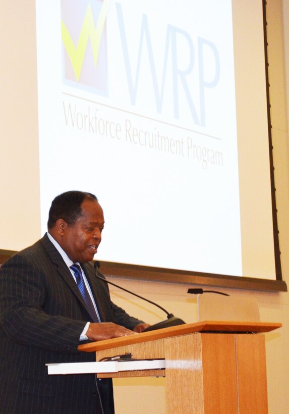 Clarence A. Johnson, director of the Defense Department’s Office of Diversity Management and Equal Opportunity, speaks at a ceremony in Washington honoring participants in the Workforce Recruitment Program for College Students and Recent Graduates with Disabilities, July 28, 2014. DoD photo