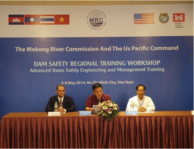 Jacob Owen (far left), chief of Geotechnical Branch, U.S. Army Corps of Engineers Kansas City District, participates at the Dam Safety II Workshop on May 5 in Ho Chi Minh City, Vietnam. The workshop was a multinational effort with the Mekong River Commission, consisting of members from Cambodia, Laos, Thailand and Vietnam.