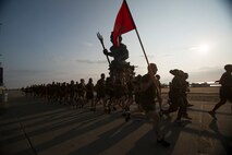 Virginia Beach, Va. (July 30, 2014) – Col. Paul Ryan, commanding officer, Headquarters and Service Battalion, U.S. Marine Corps Forces Command, leads his Marines on a motivated formation run down the Virginia Beach Boardwalk July 30. During the run locals and tourists took the opportunity to snap photos and videos of the Marines and answered the Marines’ cadences with messages of their support.
