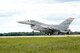 An F-16 Fighting Falcon from the 115th Fighter Wing in Madison, Wis., lands at Volk Field Air National Guard Base, Wis., July 16, 2014. The jets were moved to Volk Field for the month of July to complete mission training, while the Dane County Regional Airport completed runway maintenance and repairs. (Air National Guard photo by Senior Airman Andrea F. Liechti)