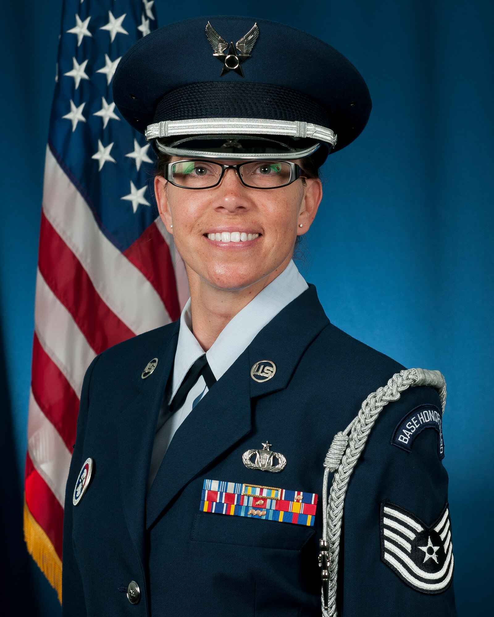 The Air National Guard’s Outstanding Honor Guard Member of the Year, Tech. Sgt. Amy Ough, an air battle management operations craftsman at the Eastern Air Defense Sector in Rome, N.Y., A cancer survivor and mother of five, Ough was selected for her mentorship to team members and her dedication to ensuring veterans were honored for their service. (U.S. Air National Guard photo by Tim Jones/Released)