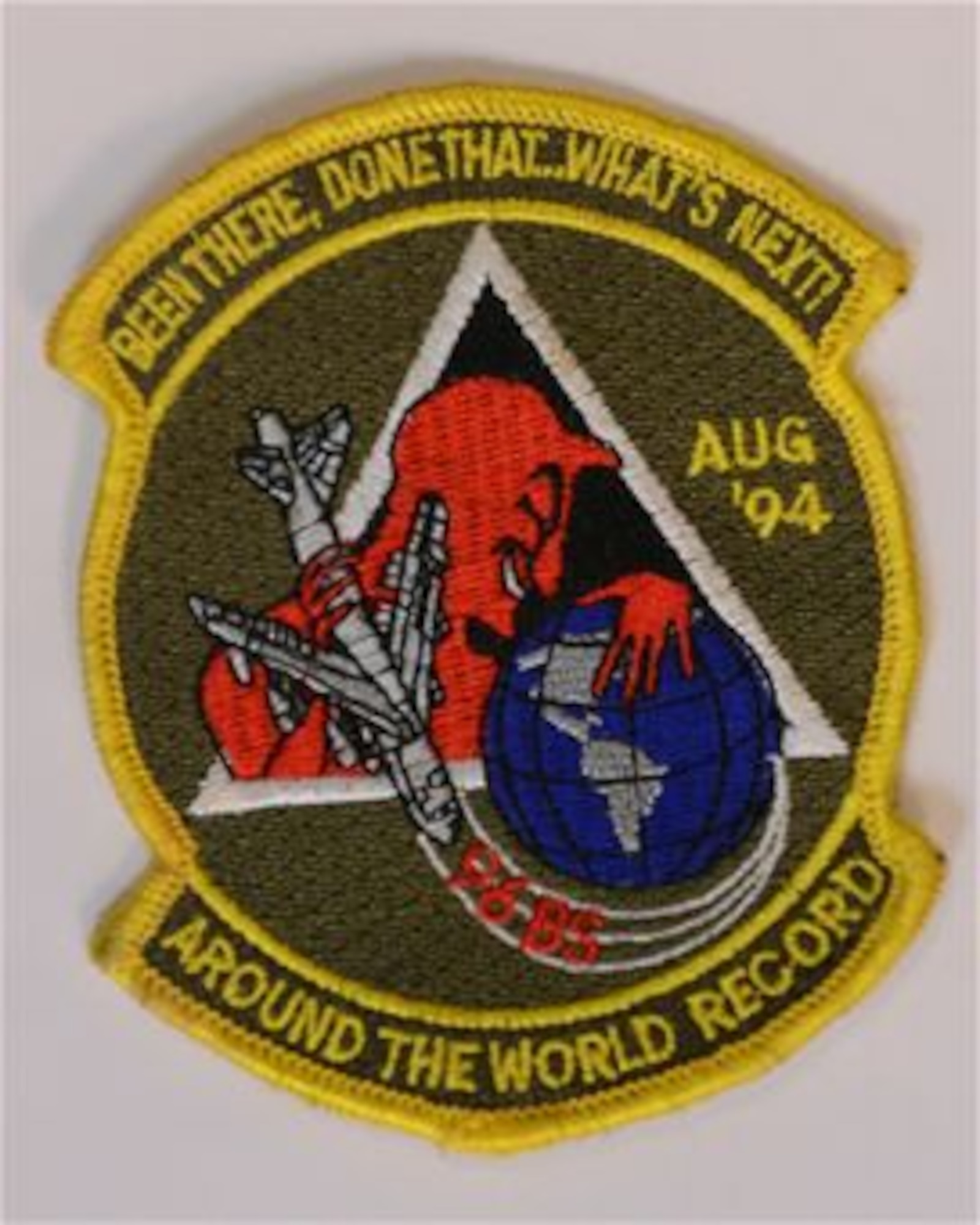 Patch for Exercise Global Power 94-7. The 1-3 August around-the-world flight broke records as the longest B-52H flight in history.