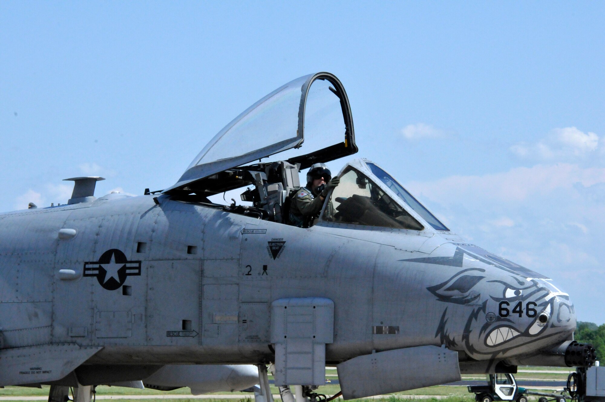 Col. Brian T. Burger, 188th Operations Group commander, conducted his ceremonial fini (final) training flight in the A-10C Thunderbolt II “Warthog” (Tail No. 646) May 15, 2014, at Ebbing Air National Guard Base, Fort Smith, Arkansas. Burger has flown the Warthog longer than any 188th pilot. The last two A-10s depart Fort Smith June 7, 2014, as the 188th transitions from a fighter mission to an intelligence, reconnaissance and surveillance/ remotely piloted aircraft mission. (U.S. Air National Guard photo by Tech Sgt. Josh Lewis/Released)