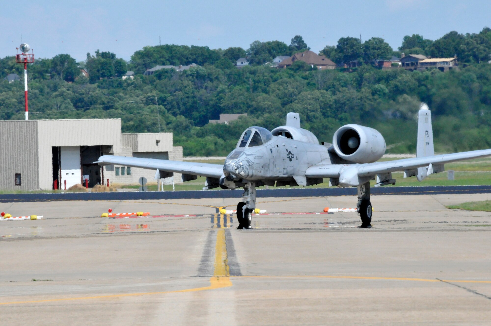 Col. Brian T. Burger, 188th Operations Group commander, conducted his ceremonial fini (final) training flight in the A-10C Thunderbolt II “Warthog” (Tail No. 646) May 15, 2014, at Ebbing Air National Guard Base, Fort Smith, Arkansas. Burger has flown the Warthog longer than any 188th pilot. The last two A-10s depart Fort Smith June 7, 2014, as the 188th transitions from a fighter mission to an intelligence, reconnaissance and surveillance/ remotely piloted aircraft mission. (U.S. Air National Guard photo by Tech Sgt. Josh Lewis/Released)