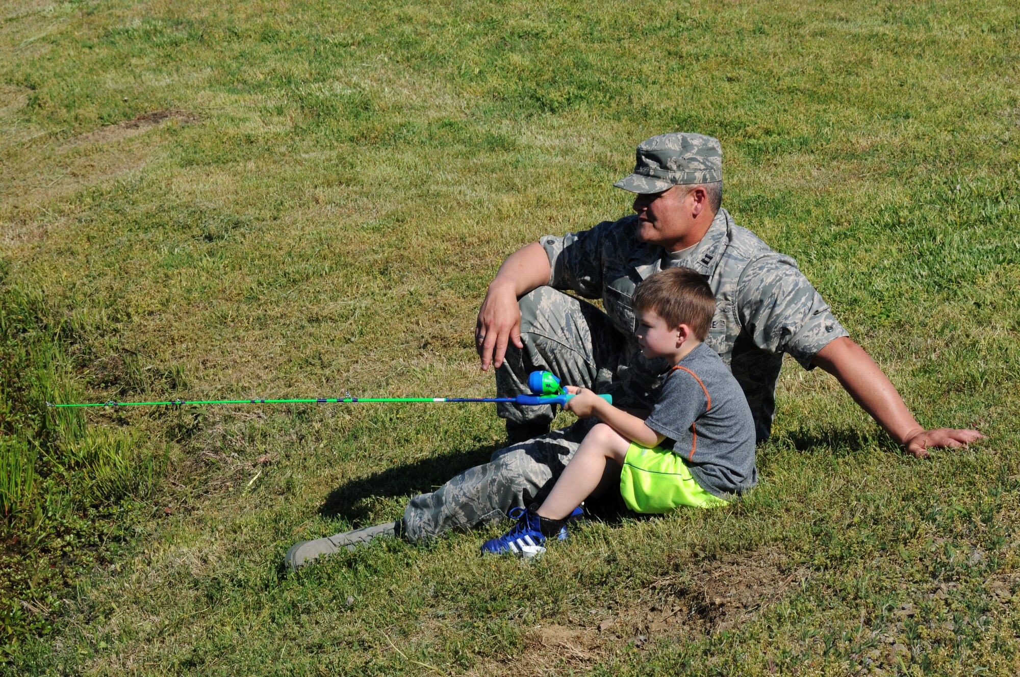Airmen with the 188th Fighter Wing along their family members participated in the inaugural youth fishing derby following the wing’s 2nd annual Hawg Jawg 5K at Ebbing Air National Guard Base, Fort Smith, Arkansas, May 3, 2014. (U.S. Air National Guard photo by Airman First Class Cody Martin/Released)