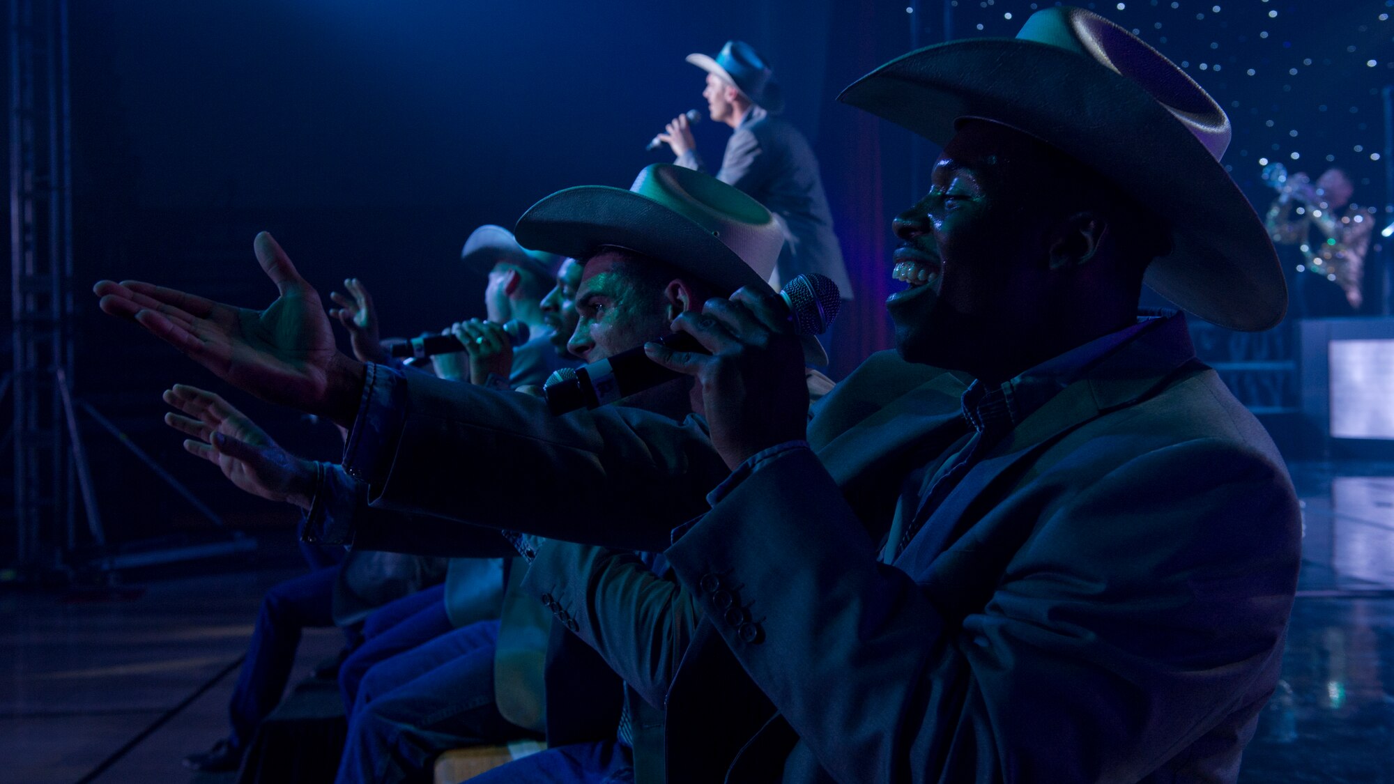 Members of Tops in Blue perform various country songs during their live concert at Tays Center, Alamogordo, N.M., May 31. Tops in Blue is comprised of vocalists, musicians, dancers and technicians serving in the U.S. Air Force. The group’s primary mission is to perform for military personnel and their families throughout the world. (U.S. Air Force photo by Airman 1st Class Aaron Montoya / Released)