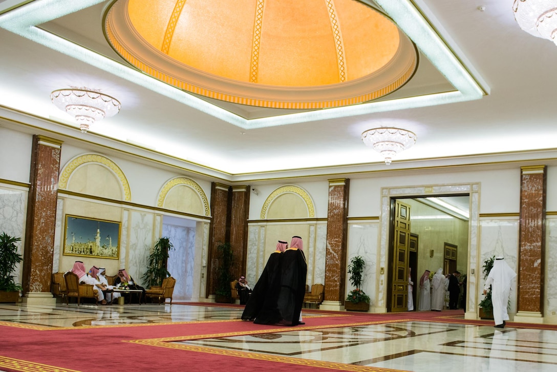People walk though the the Royal Court in Jeddah, Saudi Arabia, June 2, 2014.