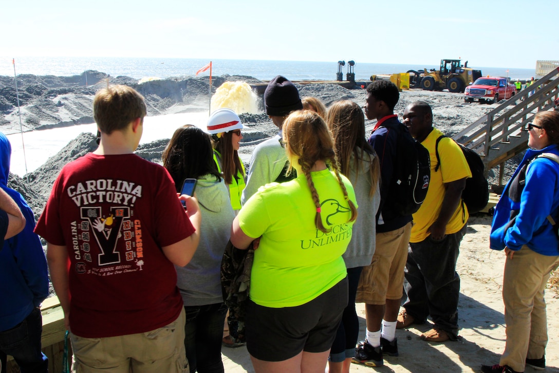 Students visited the Folly Beach Shore Protection Project as part of the Charleston District's STEM outreach program.