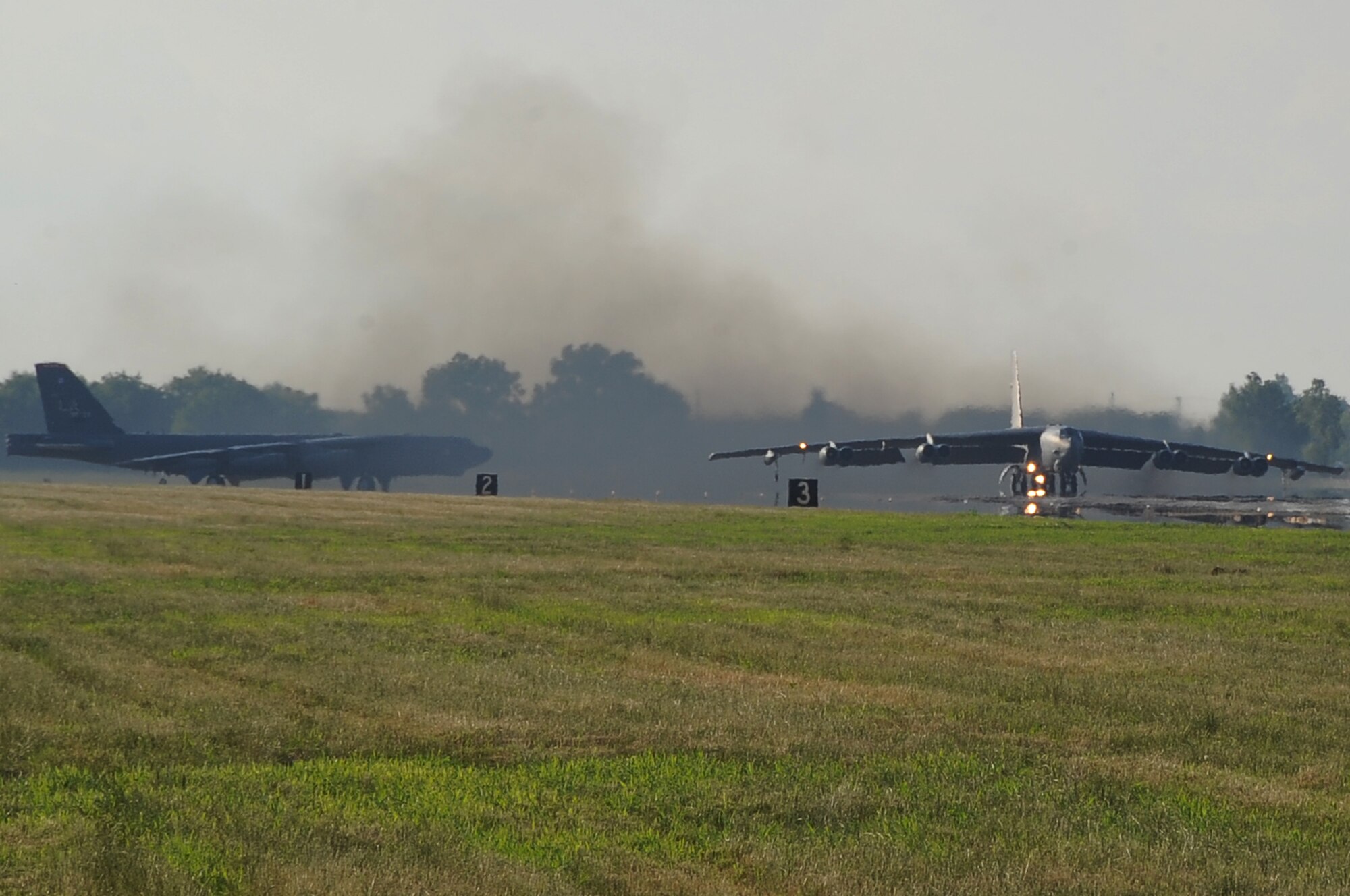 Two B-52H Stratofortress bombers assigned to U.S. Strategic Command depart Barksdale Air Force Base, La., June 3, 2014 for a short-term deployment to the U.S. European Command area of operations. U.S. Strategic Command routinely conducts training missions in support of geographic combatant commands.