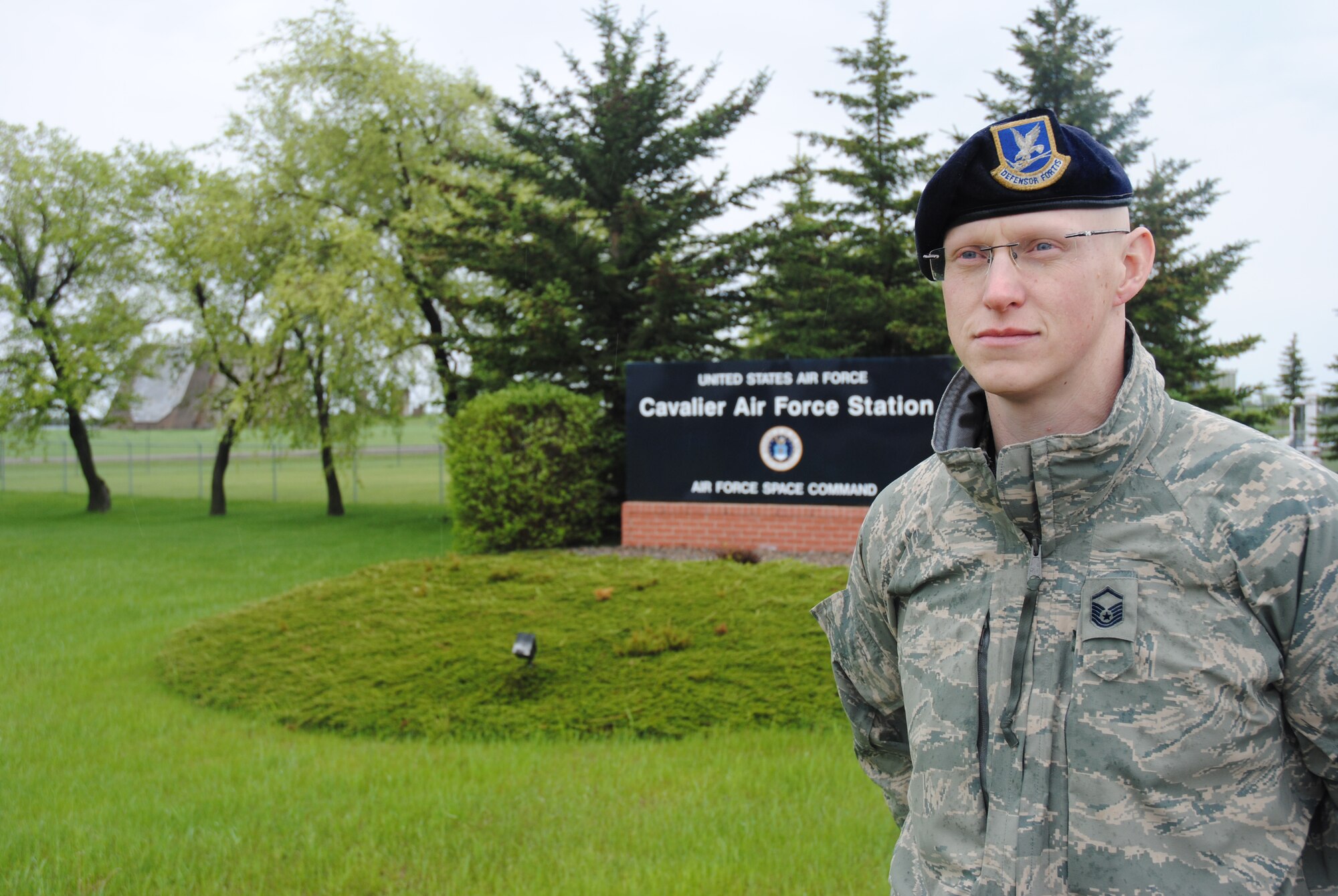 Master Sgt. Shane M. Sudman, 10th Space Warning Squadron superintendent of security forces, monitorst traffic approaching the main gate of Cavalier Air Force Station, N.D., on June 2, 2014. The 33-year-old from Nebraska City, Neb., was selected as the Warrior of the Week for Grand Forks Air Force Base, N.D., for the first week of June 2014. Sudman is eligible to be chosen as a Warrior of the Week because Grand Forks AFB supports the mission of the 10th SWS at Cavalier AFS by providing personnel and multi-media services among other resources. (U.S. Air Force photo/Staff Sgt. Luis Loza Gutierrez) 
