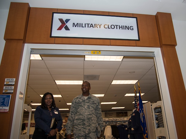 Common Orris, Joint Base Charleston Military Clothing Sales general manager, gives a tour of the Base Exchange facility to Chief Master Sgt. Tony Pearson, Army and Air Force Exchange Service senior enlisted advisor, June 2, 2014, at the BX on JB Charleston, S.C. The Army and Air Force Exchange Service is a joint non-appropriated fund instrumentality of the Department of Defense and is directed by a board of directors which is responsible to the Secretaries of the Army and the Air Force through the Service Chiefs of Staff.  The Exchange has the dual mission of providing authorized patrons with quality merchandise and services at competitively low prices and generating non-appropriated fund earnings as a supplemental source of funding for military morale, welfare and recreation programs. (U.S. Air force photo/ Airman 1st Class Clayton Cupit)