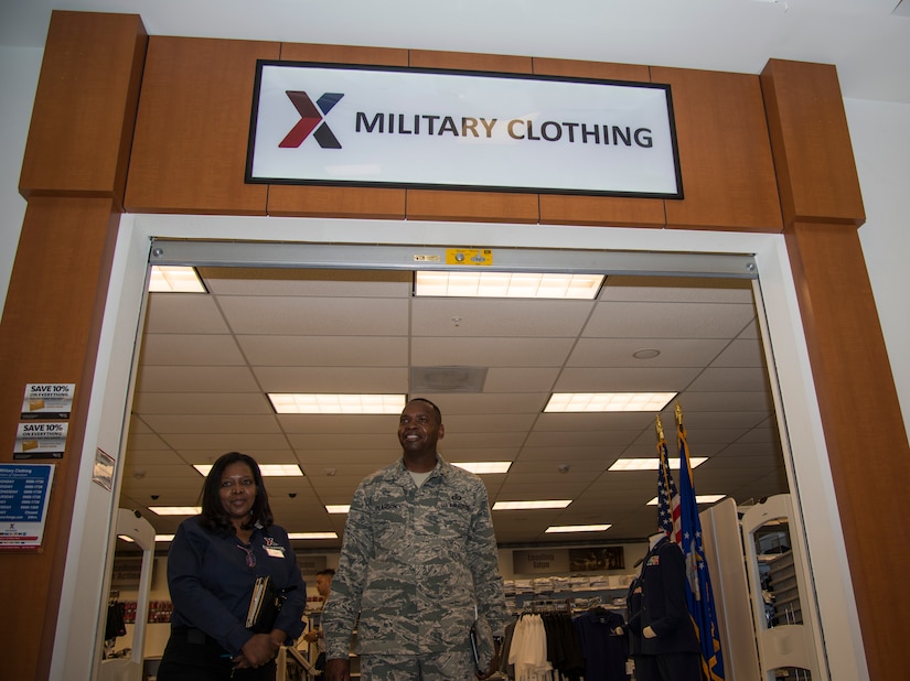 Common Orris, Joint Base Charleston Military Clothing Sales general manager, gives a tour of the Base Exchange facility to Chief Master Sgt. Tony Pearson, Army and Air Force Exchange Service senior enlisted advisor, June 2, 2014, at the BX on JB Charleston, S.C. The Army and Air Force Exchange Service is a joint non-appropriated fund instrumentality of the Department of Defense and is directed by a board of directors which is responsible to the Secretaries of the Army and the Air Force through the Service Chiefs of Staff.  The Exchange has the dual mission of providing authorized patrons with quality merchandise and services at competitively low prices and generating non-appropriated fund earnings as a supplemental source of funding for military morale, welfare and recreation programs. (U.S. Air force photo/ Airman 1st Class Clayton Cupit)