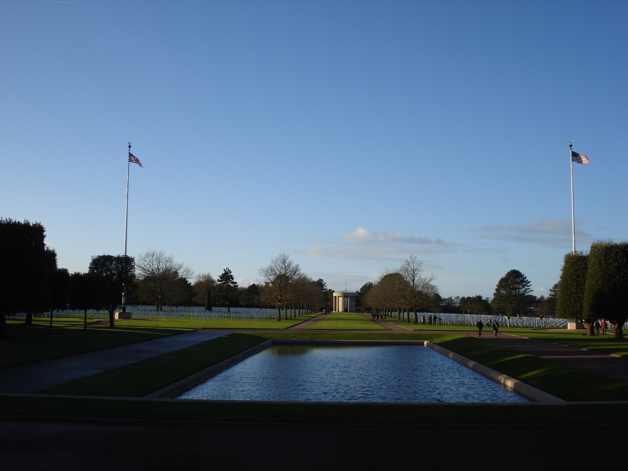 The Normandy American Cemetery and Memorial in France covers 172.5 acres and contains the graves of 9,387 military members. The cemetery grounds lie adjacent to Omaha Beach. (Courtesy photo/Capt. Laura Balch/Released)