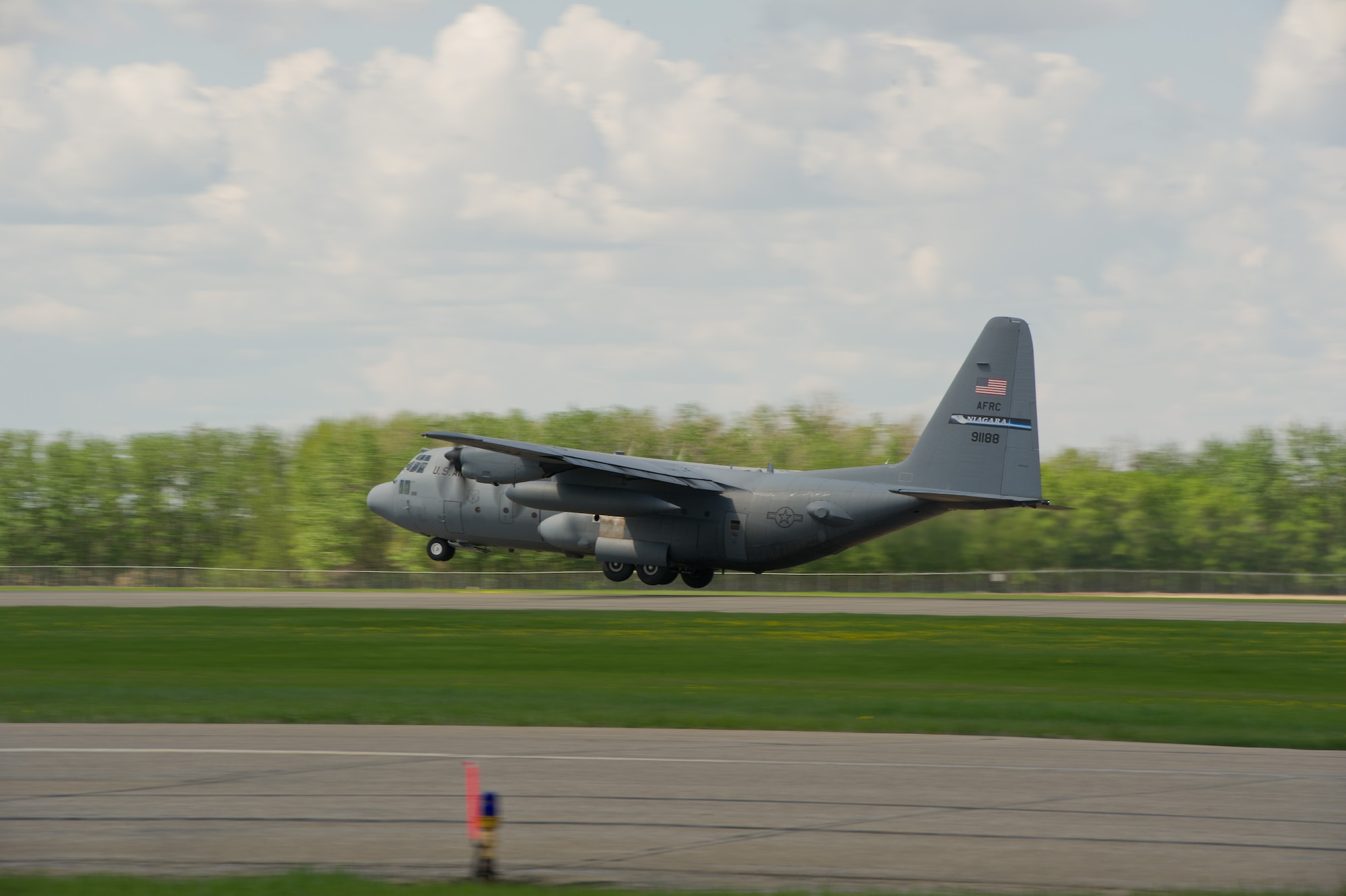 A U.S. Air Force C-130H Hercules aircraft from the 914th Airlift Wing, Niagara Falls Air Reserve Station, N.Y., takes off during Maple Flag 47 in Edmonton/Cold Lake, Alberta, Canada, May 30, 2014. Maple Flag is an international exercise designed to enhance the interoperability of C-130 aircrews, maintainers and support specialists in a simulated combat environment. (U.S. Air Force photo by Tech. Sgt. Matthew Smith)