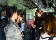 2nd Lt. Leesa Froelich, an airborne meteorologist with the Air Force Reserve’s 403rd Wing, home of the world-famous Hurricane Hunters, responds to questions from Northwest Florida civic leaders at Keesler Air Force Base, Mississippi.  Each year, the 919th Special Operations Wing invites local civic leaders on a tour of other Air Force Reserve units to increase their understanding of the diverse missions accomplished by the Reserve and other Department of Defense organizations.  (U.S. Air Force photo/Tech. Sgt. Jasmin Taylor)