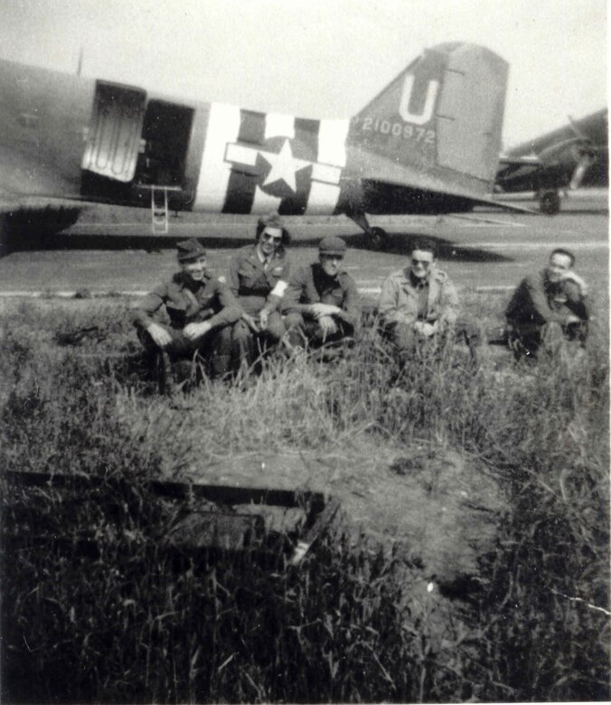 An 83 TCS C-47 in England or France with D-Day stripes. (Courtesy photo)