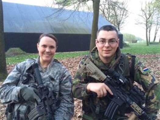 U.S. Air Force Staff Sgt. Melissa Groot and Royal Netherlands Air Force Sgt. Michael Groot