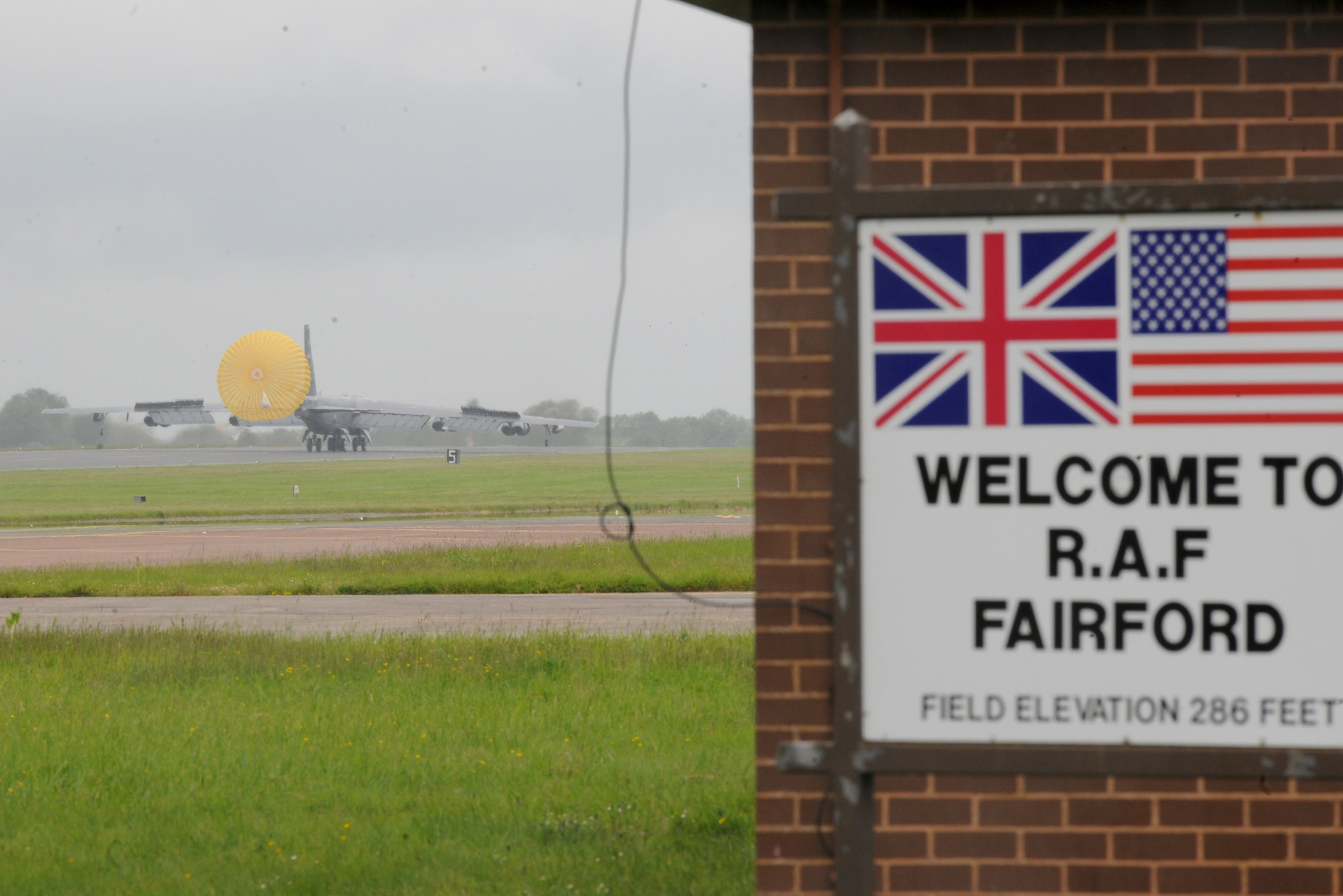 A-B52 stratofortress arrives at RAF Fairford, United Kingdom, June 4. Three B-52s will operate in the U.S. European Command area of operations, providing opportunities for aircrews to sharpen skills in several key operational sets. (U.S. Air Force photo by Capt. Brian Maguire)