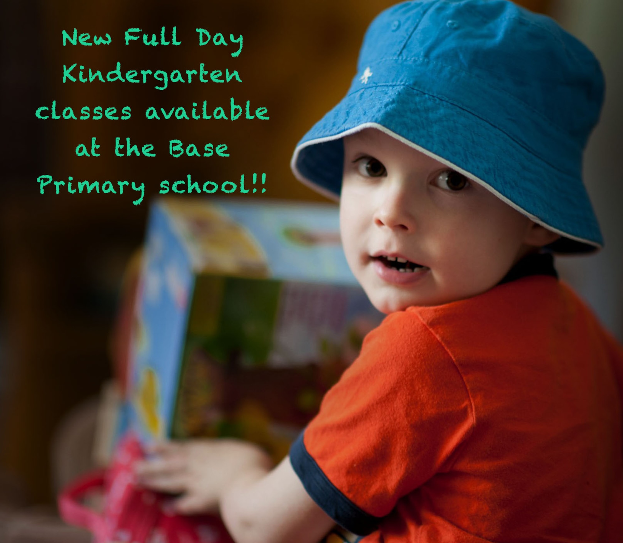 The Base Primary now offers full day kindergarten classes for the school year 2014-2015, at Mountain Home Air Forced Base, Idaho. Parents can visit www.mnthomesd.org for more information. (U.S. Air Force graphic by Airman 1st Class Malissa Lott/RELEASED)