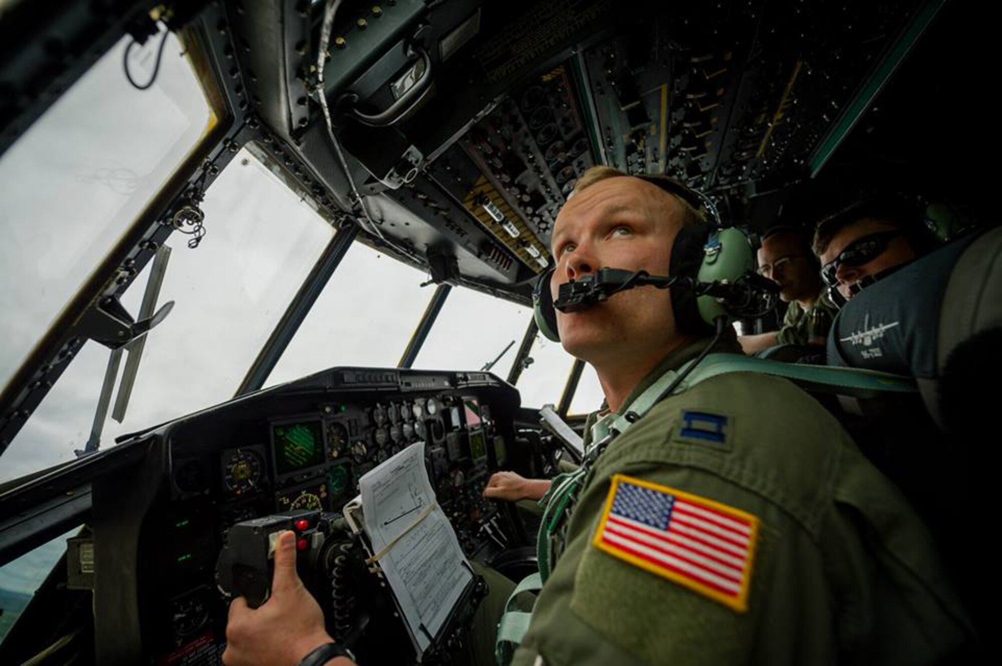 U.S. Air Force Capt. Phillip Chapman, C-130 Hercules pilot with the 302nd Airlift Wing, Peterson Air Force Base, Colo., maneuvers to avoid a simulated ground-to-air threat while keeping an eye on the position of his wingman during Maple Flag in Edmonton/Cold Lake, Alberta, Canada, May 28, 2014. Maple Flag is an international exercise designed to enhance the interoperability of C-130 aircrews, maintainers and support specialists in a simulated combat environment. (U.S. Air Force photo by Master Sgt. John R. Nimmo, Sr./Released) 4th Combat Camera Squadron— with Andy Chapman at Edmonton International Airport.