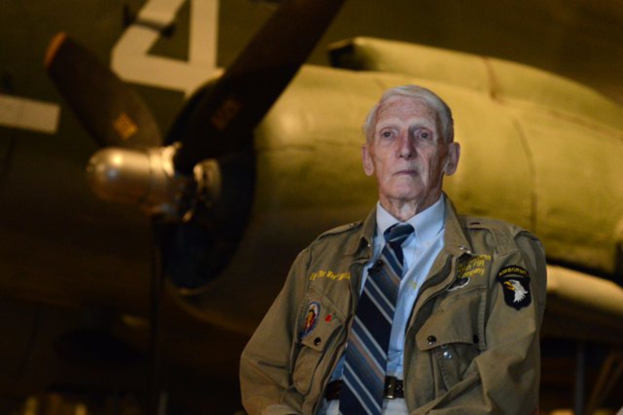 101st Airborne paratrooper Pfc. Jim "Pee Wee" Martin reminisces about D-Day at the National Museum of the Air Force in Dayton, Ohio. (Photo by Lisa FerdinandoVeteran)