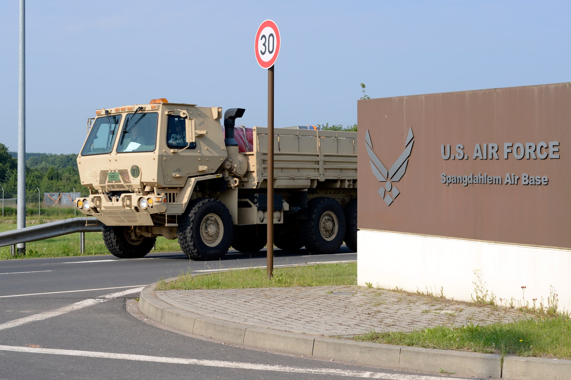 A 606th Air Control Squadron convoy departs Spangdahlem Air Base, Germany, June 2, 2014, to U.S. Air Force Aviation Detachment, Poland, for a planned aviation rotation. The 606th ACS will provide communication support to the 480th Fighter Squadron during their time in Poland. (U.S. Air Force photo by Staff Sgt. Christopher Ruano/Released)