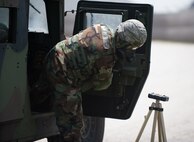 SrA Luke Luallin, 8th Civil Engineer Squadron emergency management apprentice, inspects a liquid detection point during a combined exercise at Kunsan Air Base, Republic of Korea, May 28, 2014. This exercise tested the response of the Wolf Pack and Republic of Korea air force to a chemical threat. (U.S. Air Force photo by Staff Sgt. Clayton Lenhardt/Released)