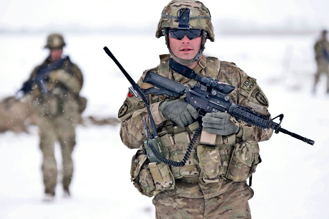 U.S. Army Spc. Robert Irwin conducts a security patrol in Afghanistan's Paktya province, Jan. 30, 2012. Irwin is an infantryman assigned to Dog Company, Task Force Gold Geronimo, part of Spartan Brigade.  
