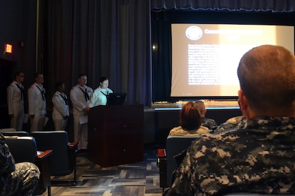 OFFUTT AIR FORCE BASE, Neb. (June 4, 2014) U.S. Strategic Command (USSTRATCOM) Petty Officer Association (POA) members prepare to speak at USSTRATCOM&#039;s Battle of Midway Commemoration ceremony. The ceremony, which observed the battle&#039;s 72nd anniversary, featured Commander, USSTRATCOM Adm. Cecil D. Haney and the POA detailing the decisive battle in the Pacific during World War II. USSTRATCOM is one of nine DoD unified combatant commands and is charged with space operations, information operations, missile defense, global command and control, intelligence, surveillance and reconnaissance, global strike, strategic deterrence, and combating weapons of mass destruction (U.S. Navy photo by Mass Communication Specialist 1st Class Byron C. Linder/Released)