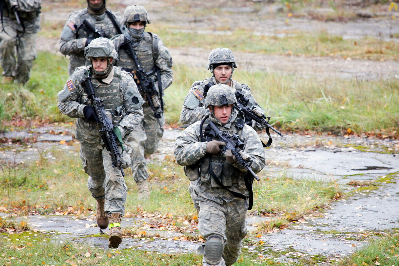 Soldiers from the Pennsylvania Army National Guard's B Company, 1st Battalion, 111th Infantry, 56th Stryker Brigade Combat Team take part in a cordon and search exercise at the Adazi Training Area, Latvia, during Saber Strike 11, a multi-national training exercise that includes roughly 2,000 participants from the U.S., Canada, U.K and several other European nations.