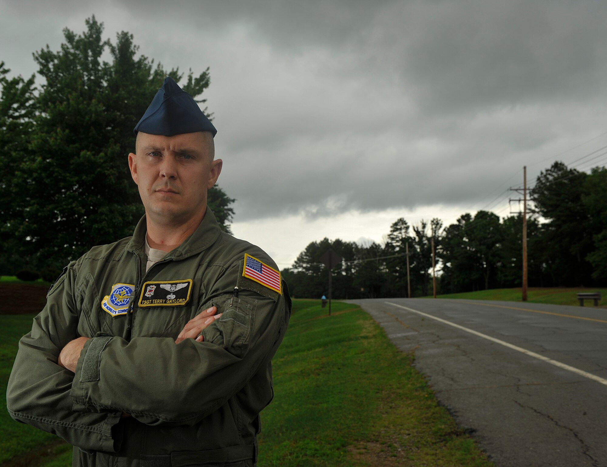 Tech. Sgt. Terry Gaylord, a 53rd Airlift Squadron evaluator engineer, witnessed a motorcycle crash and used his military self-aid buddy care training to bring the injured cyclist to consciousness. Gaylord’s quick impulse ultimately saved the biker’s life. (U.S. Air Force photo by Senior Airman Regina Agoha)