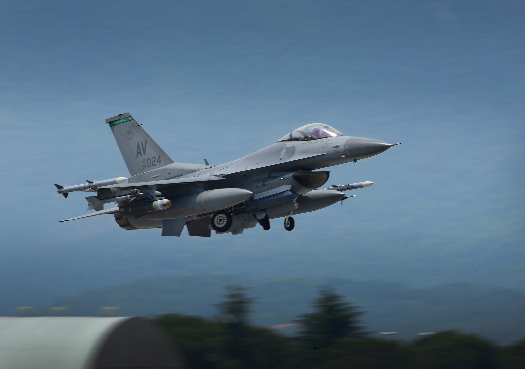 An F-16 Fighting Falcon assigned to the 555th Fighter Squadron, takes off from Aviano Air Base, Italy, to participate in Exercise ADRIATIC STRIKE in Postojna, Slovenia, June 4, 2014. The week-long close air support exercise, which began in 2012, helps train joint terminal attack controllers’ interoperability and technical expertise. (U.S. Air Force photo/Senior Airman Matthew Lotz)