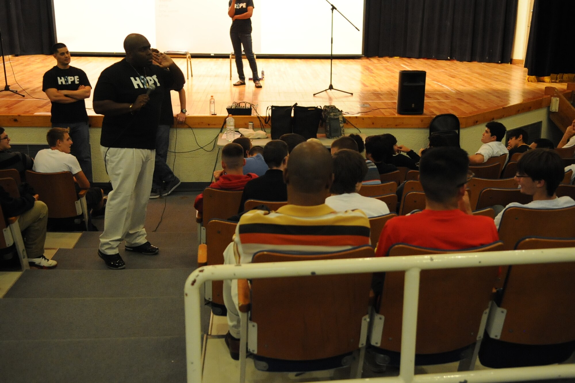 18th Wing Sexual Assault Prevention and Response office conducts sexual assault awareness training at the Kadena High School on Kadena Air Base, Okinawa, Japan, June 5, 2014. The training consisted of information on how to identify warning signs of a potential sexual assault, protecting one’s self and their friends, and services available to survivors. It concluded with a question and answer session. (U.S. Air Force photo by Airman 1st Class Zackary Henry)