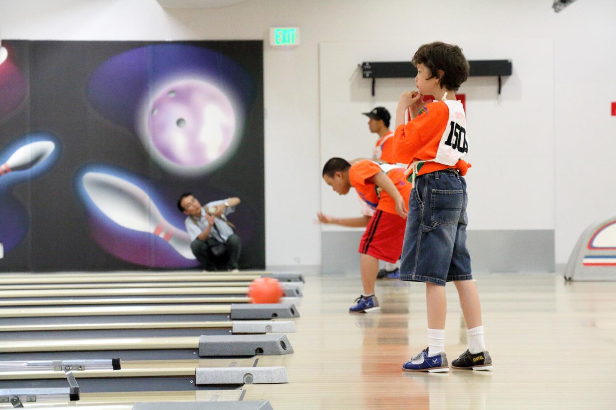 Athletes participate in a bowling event during the Special Olympics at Yokota Air Base, Japan, May 31, 2014. More than 150 athletes participated in the Olympics. (Courtesy photo Staff Sgt. Jeffrey MacHott/Released)