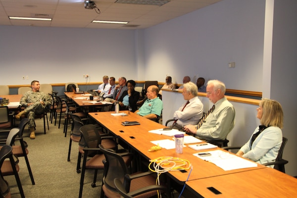 NORFOLK, Va. -- Norfolk District leadership gathered May 19, 2014 for hurricane contingency planning in the case the district's headquarters, the Waterfield Building, was heavily damaged during a storm.  The Continuity of Operations meeting anticipated needs, abilities and work-arounds for the more than 300 Norfolk District employees. (U.S. Army photo/Patrick Bloodgood)