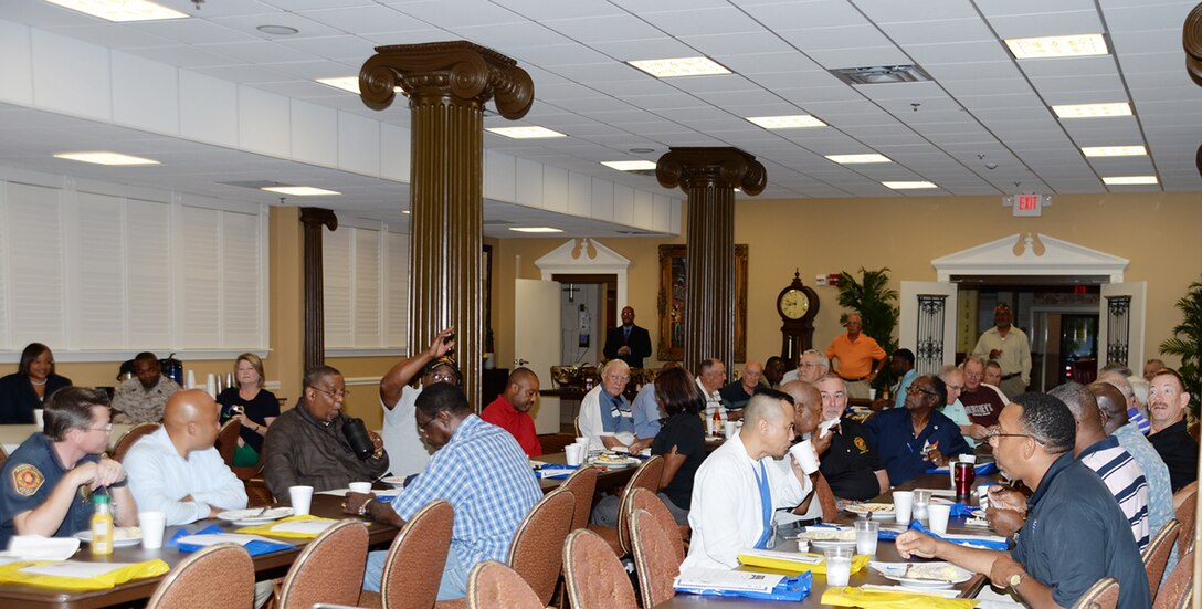 Town and Country restaurant was the scene for the more than 40 tear-filled faces, who listened as Othellious Cato, recited his oration, "A Warrior's Prayer: The Courage of our Servicemen."

Retirees and other attendees, at the monthly Retiree Breakfast, sat in total silence as Cato, a 2014 graduate of Westover High School, Albany, Georgia, guest speaker and orator, delivered a monologue, which he wrote in honor of the country's servicemen and women.

"I came to use this speech to show the proper honor and respect to those who have served to ensure our safety," the young man said. "I think that it's very important to show gratitude to those Marines, to let them know that we respect them and that we remember them for their service."
