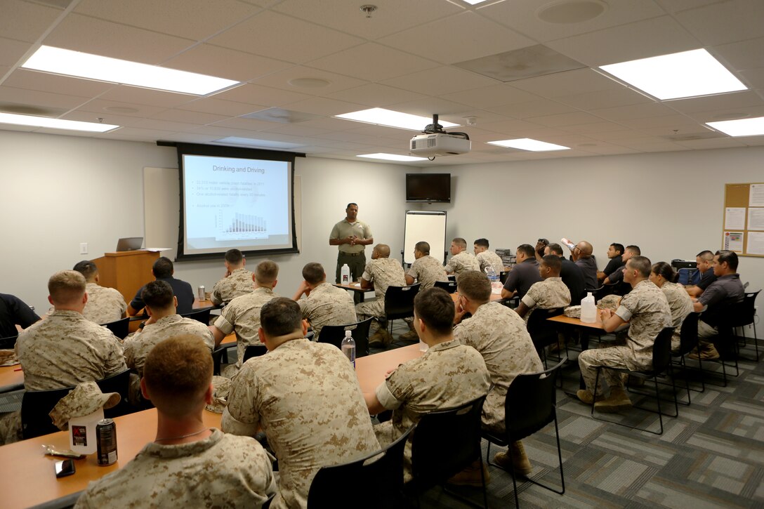 Jose Maldonado, lead instructor with Homeland Security Solutions, Inc., teaches a driving-under-the-influence detection class as part of annual training aboard Marine Corps Air Station Miramar, Calif., June 4. The training consisted of volunteers under the influence of alcohol. 