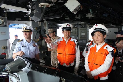 US and Chinese Coast Guardsmen on the US Coast Guard Cutter Morgenthau.