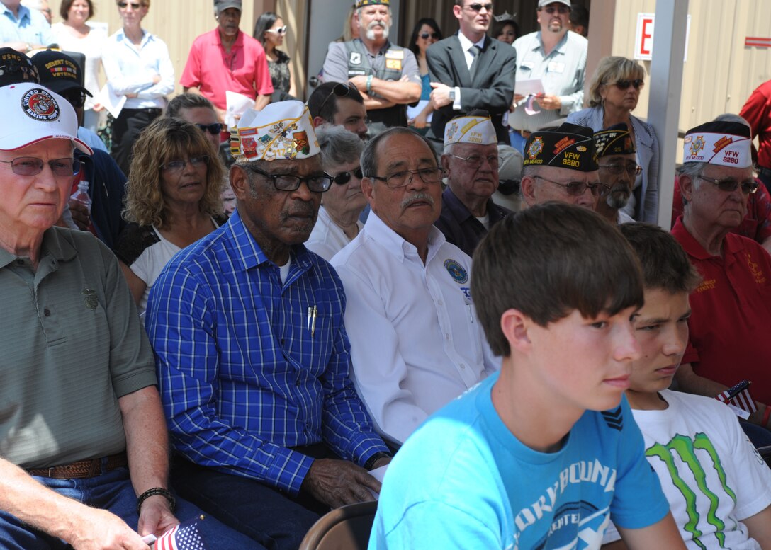 Members of the local community listen to Col. Tony Bauernfeind, 27th Special Operations Wing commander, at the dedication of the Veteran’s Rose Garden  Memorial on May 29, 2014 at the Hillcrest Park Zoo Clovis, N.M. The memorial was constructed by 17-year-old Trystan Harpold, Troop 226 member, as a thank you to all those who have served in the U.S. Armed Forces. (U.S. Air Force photo/Senior Airman Ericka Engblom)