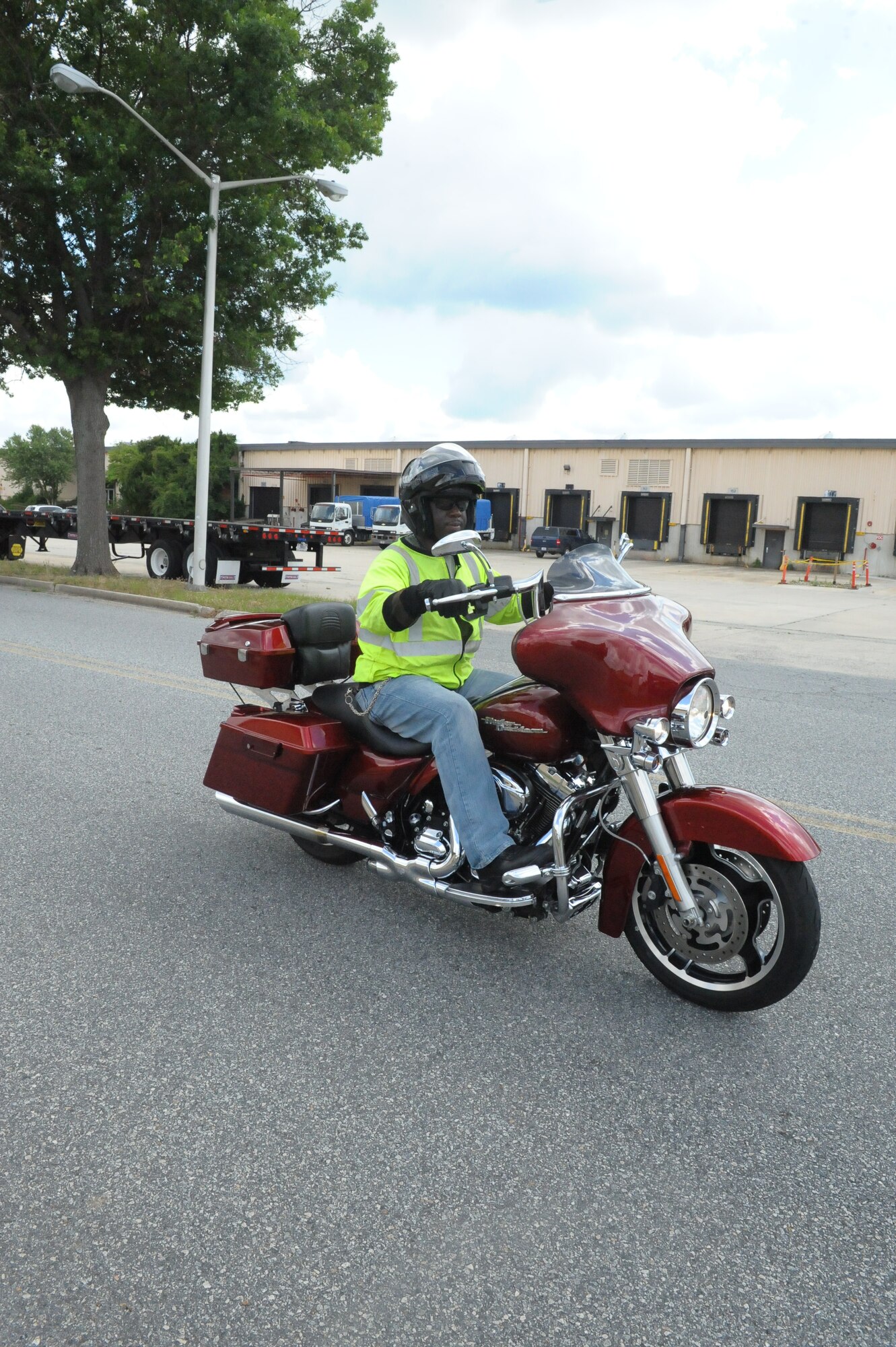 Kevan Pierre, DLA Distribution traffic management specialist, cruises down Byron Street on Robins Air Force Base Wednesday.
U.S. Air Force photo by Ray Crayton