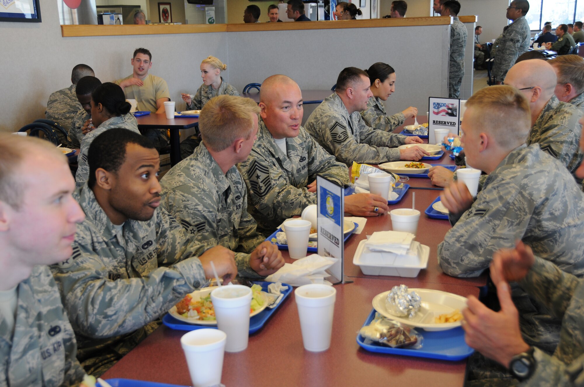 Command Chief Master Sgt. Mitchell Brush, Senior Enlisted Advisor to the Chief of the National Guard Bureau, visited the 192nd Fighter Wing at Joint Base Langley-Eustis, April 26, 2014. Brush received a mission brief, guided tour of the unit, and met with Airmen serving in the Virginia Air Guard. (U.S. Air National Guard photo by Airman 1st Class Johnisa B. Roberts/Released)