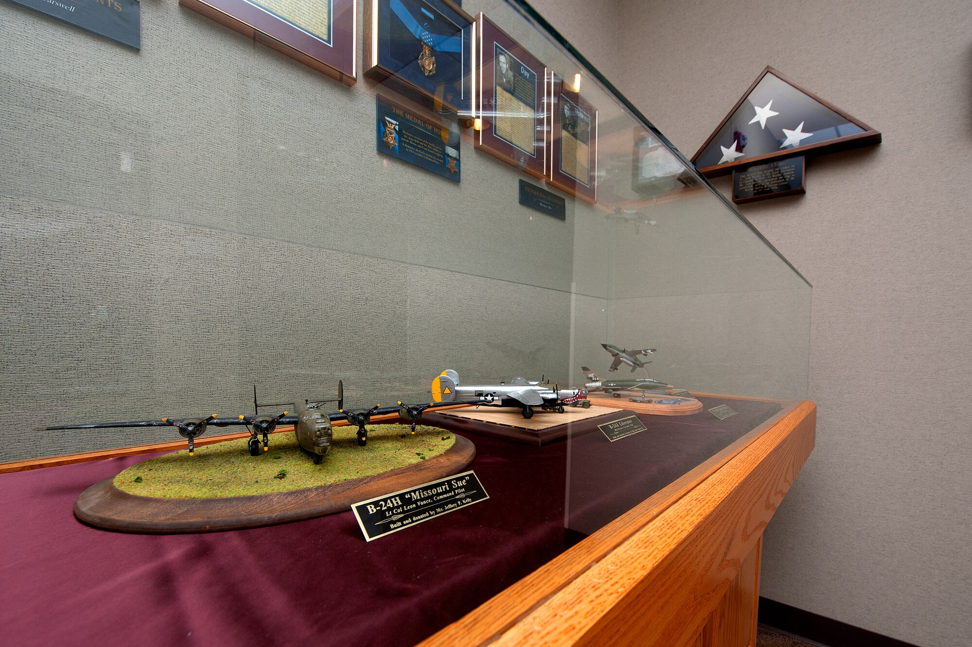 GOODFELLOW AIR FORCE BASE, Texas – The Medal of Honor exhibit displays model airplanes at the Norma Brown Building here June 5. The model planes represent each aircraft flown by Medal of Honor recipients from here. (U.S. Air Force photo/ Airman 1st Class Devin Boyer)