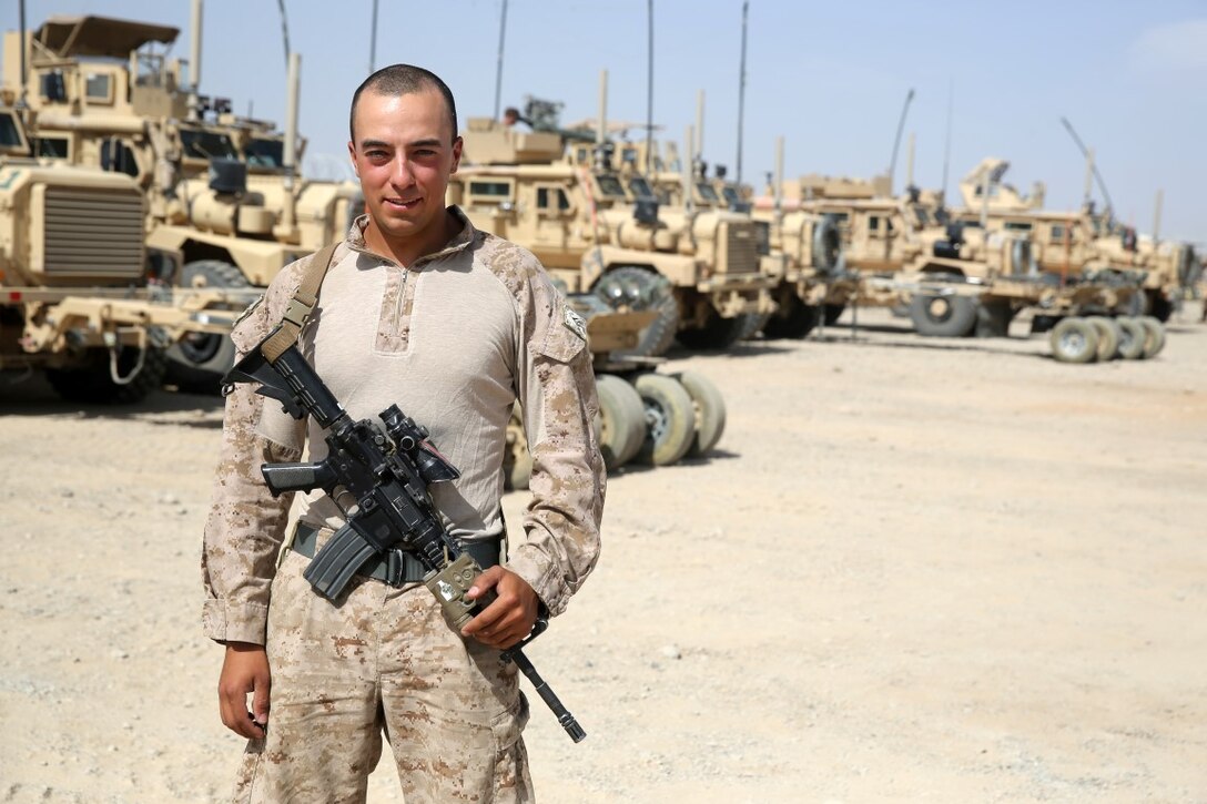 Corporal Jonathan Hollis, a native of Grand Rapids, Michigan, is currently deployed in Helmand province, Afghanistan, in support of Operation Enduring Freedom. Hollis, an anti-tank missileman with Weapons Company, 1st Battalion, 7th Marine Regiment, earned a combat meritorious promotion to corporal, June 2, 2014.
(U.S. Marine Corps photo by Cpl. Joseph Scanlan / released)