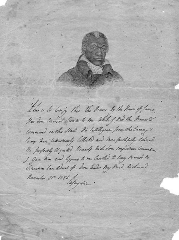 Pictured is the Marquis de Lafayette’s certificate to James Armistead commending him on his service for the Continental Army during the Revolutionary War. 