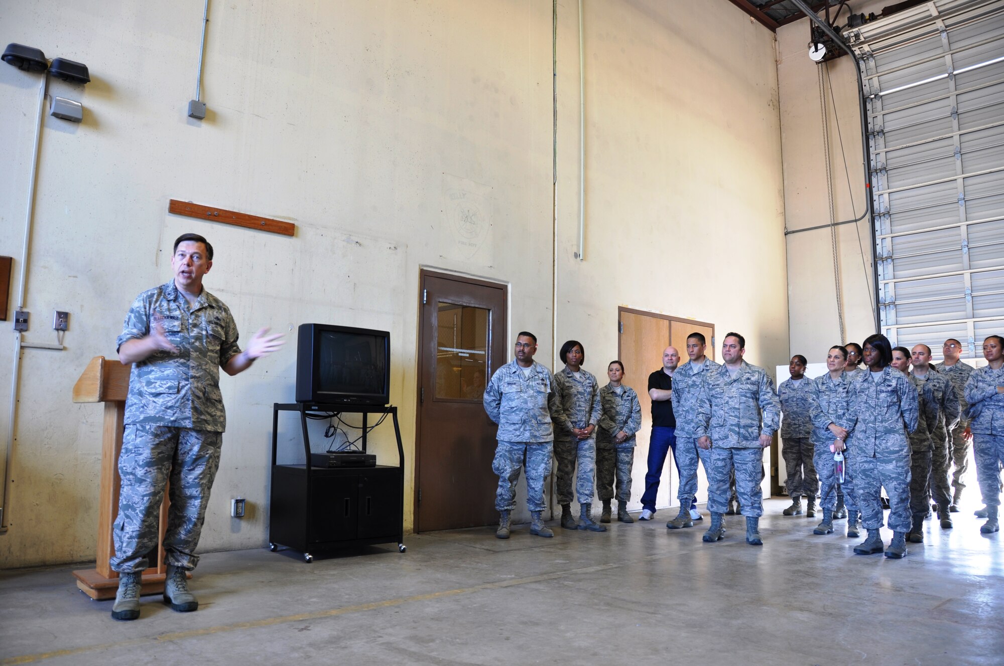 Brig. Gen.  Gary Blaszkiewicz, Director of Logistics, Headquarters Air Force Reserve Command  speaks to the 433rd Logistics Readiness Squadron on June 7, 2014 at Joint Base San Antonio-Lackland, Texas.  Gen. Blaszkiewicz emphasized training and education to the squadron.   (U.S. Air Force photo by Tech Sgt. Carlos J. Trevino)