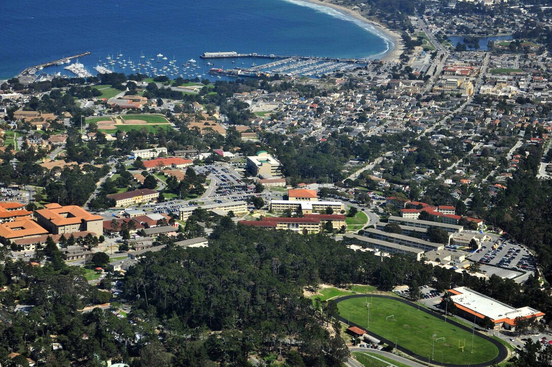 An aerial view shows the Presidio of Monterey located in Monterey, Calif., March 17, 2014. The Presidio is home to the Defense Language Institute and Foreign Language Center, training the active and reserve Army, Air Force, Navy and Marines as well as civilian personnel working in the federal government and various law enforcement agencies. The U.S. Army Corps of Engineers Sacramento District manages construction on several major projects at the Presidio of Monterey. The program incorporates the latest energy and water conservation technologies in order to operate more efficiently and in a sustainable, environmentally friendly manner.  (U.S. Army photo by Natela A. Cutter/Released)